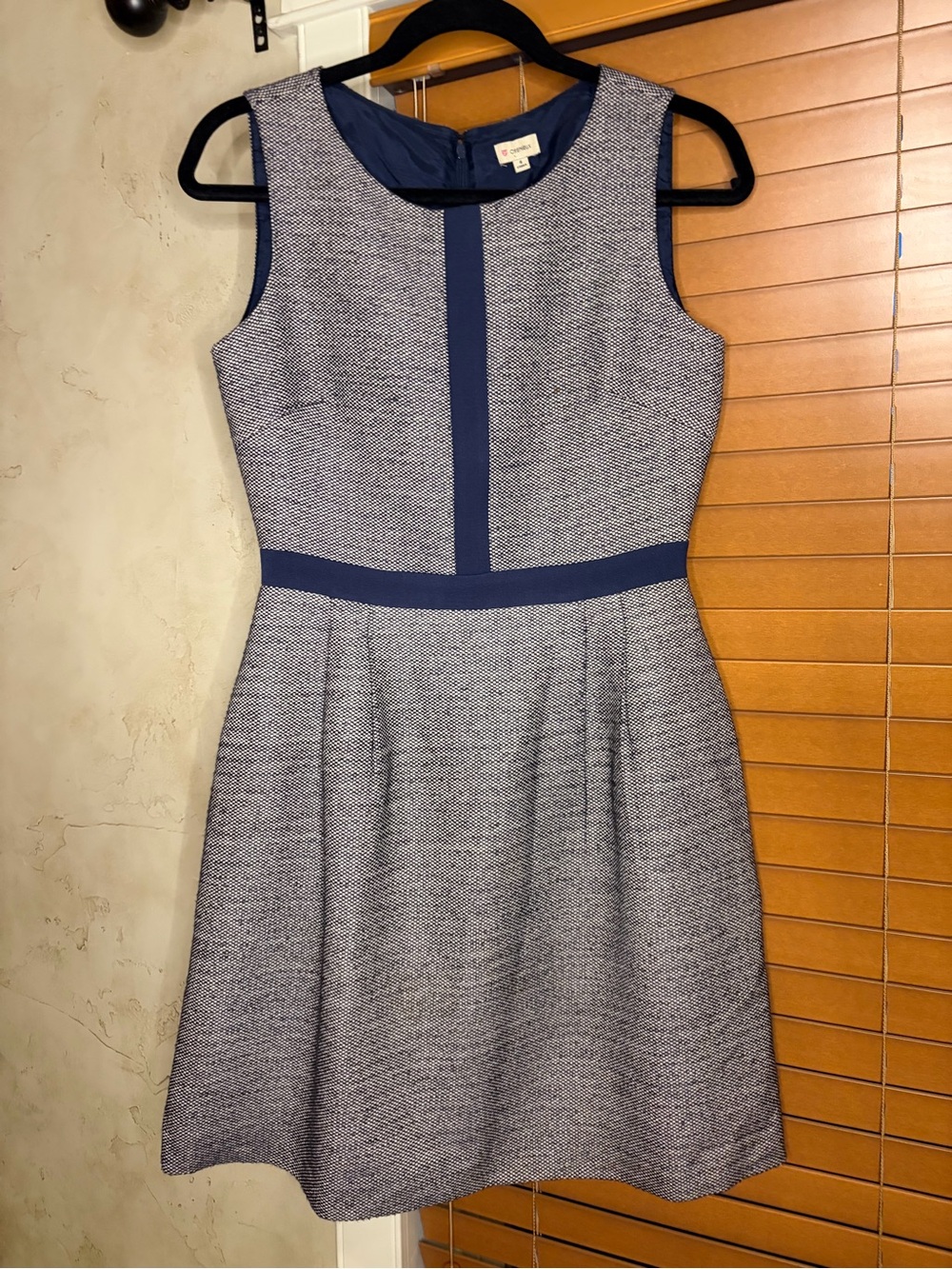Daniel Cremieux Navy and Gray Textured Sleeveless Fit-and-Flare Dress
